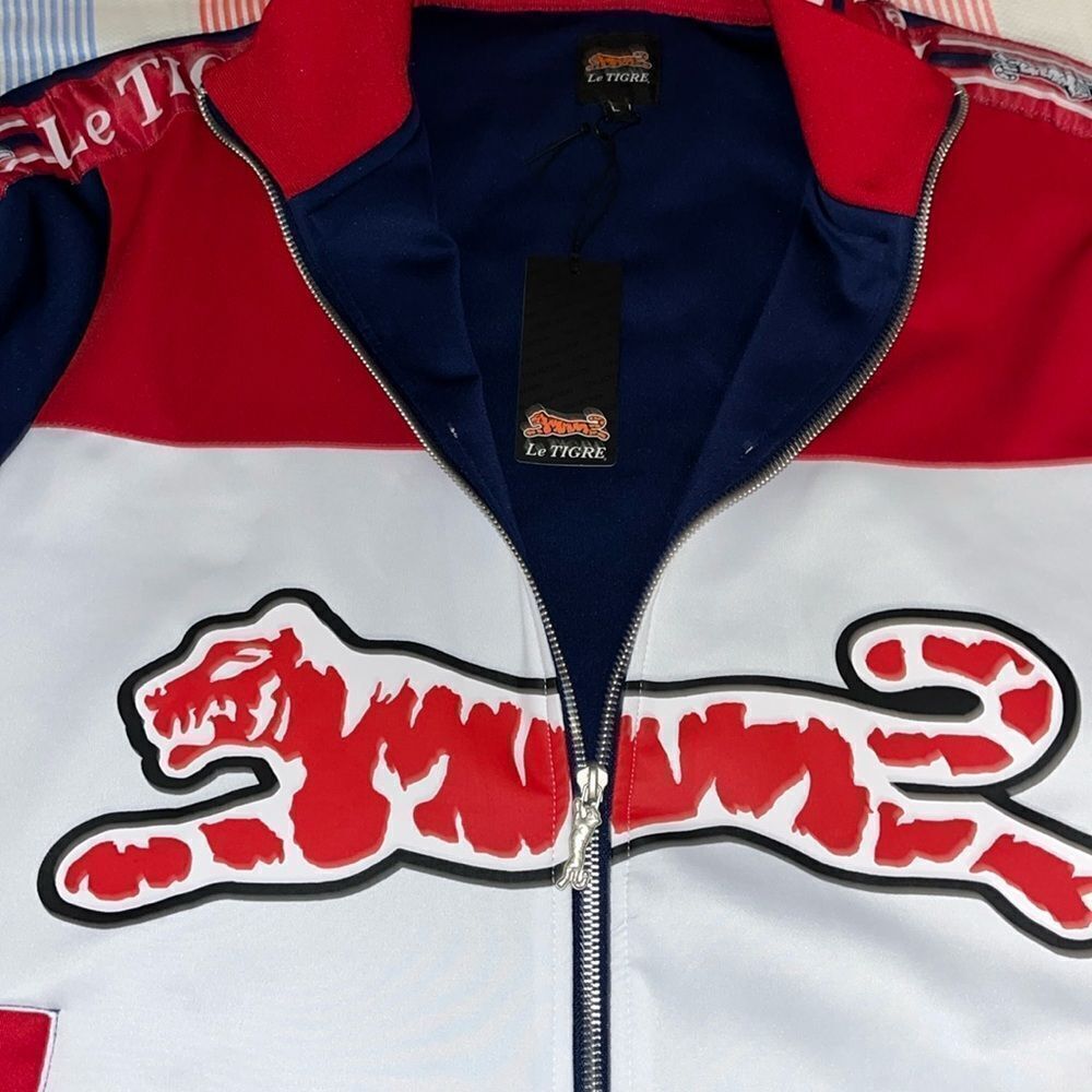New w/tag Red White Blue Le Tigre Sewn Trim Abington Zipper Tennis Track Jacket